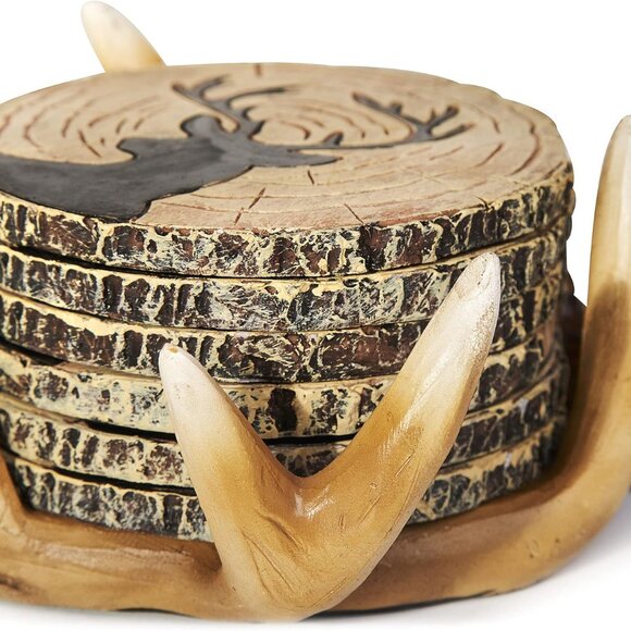 Deer Antlers Coaster Set of 6 – Handcrafted Deer Antler Decor and Man Cave Gifts - Picture 4 of 6